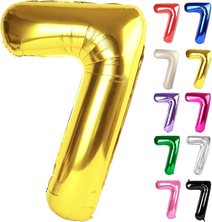 Gold Number 7 Balloon 40 Inch, 7 Balloon Number, 7th Birthday Decorations, Gold Party Supplies for Boys Girls