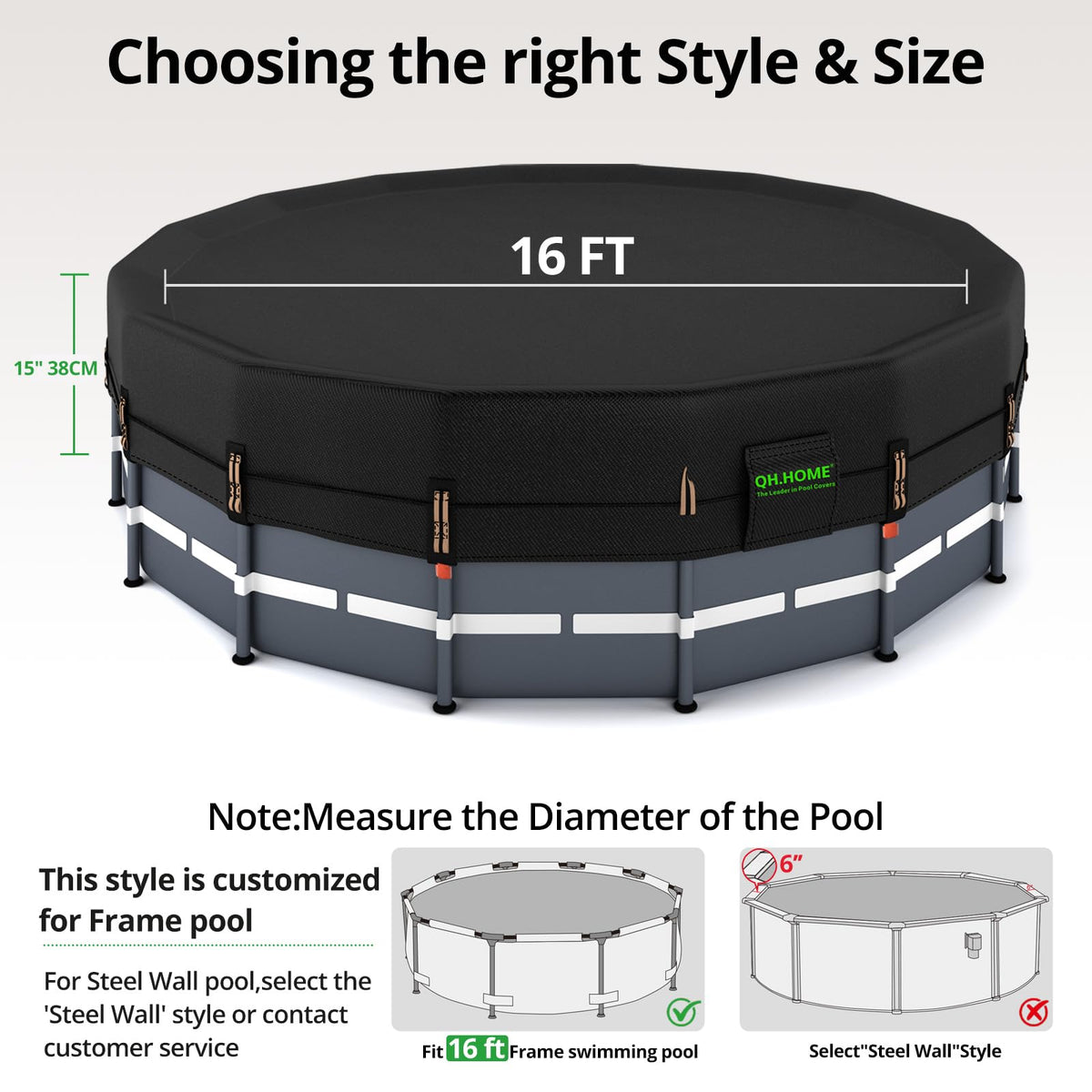QH.HOME 550D 16ft Pool Cover Round[Upgraded Tear Resistant & Quadruple Windproof] wth Pre-Installed Patented Winch and Rope, Pool Covers for Above Ground Pools-Snug Fit & Waterproof Protection