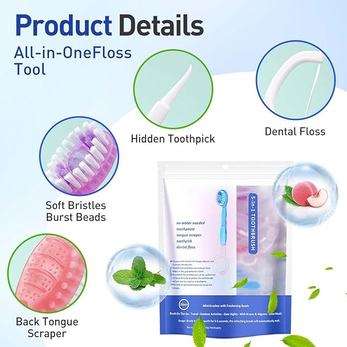5 in 1 Mini Toothbrushes with Toothpaste, 26Pcs Toothbrush & Floss, All in one Oral Care on The go, 5 in 1 mini Brush, Toothpaste and Floss, Disposable Travel Toothbrush, 3 Set