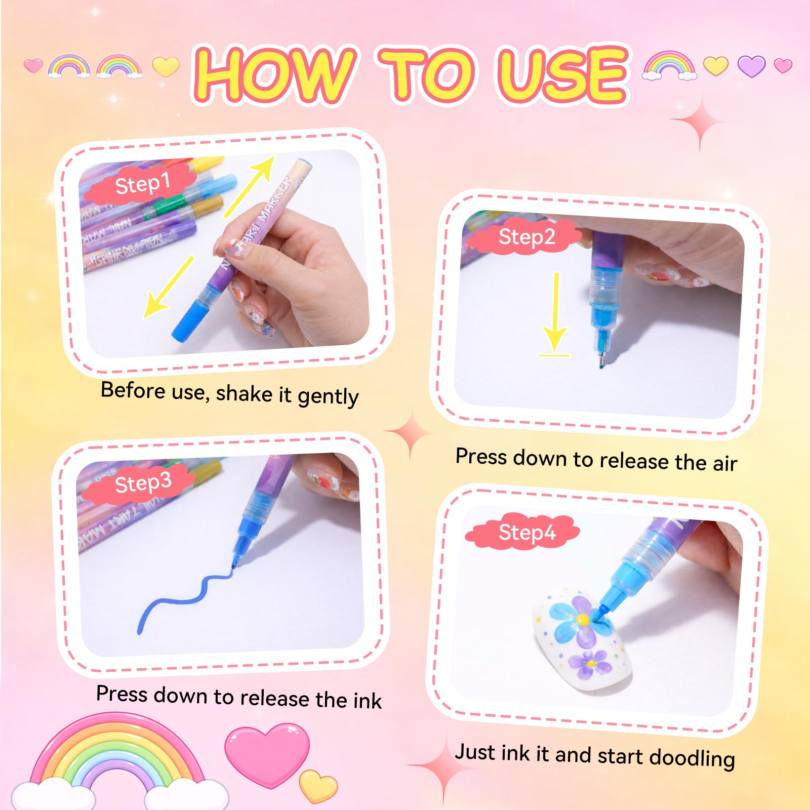 12 Colors Nail Art Pens Kit, 0.5mm Precision Nail Art Markers, Quick-Dry Waterproof Nail Polish Pens for DIY Manicure, Drawing & Creative Nail Art Designs
