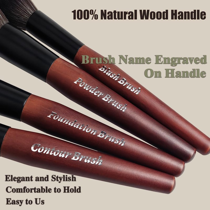 Makeup Brushes 16 Pcs Makeup Brush Set Professional, Wood Handle Travel Make Up Brushes Set with Case, Premium Cruelty-Free Synthetic Fiber Hair Makeup Brush Kit with Holder