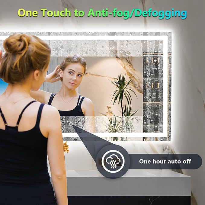 72x36 Inch RGB LED Bathroom Mirror Front Light and RGB Backlit Lighted Vanity Mirror for Bathroom Wall Mounted Dimmable Anti Fog Memory Shatter-Proof IP54 Waterproof Horizontal/Vertical