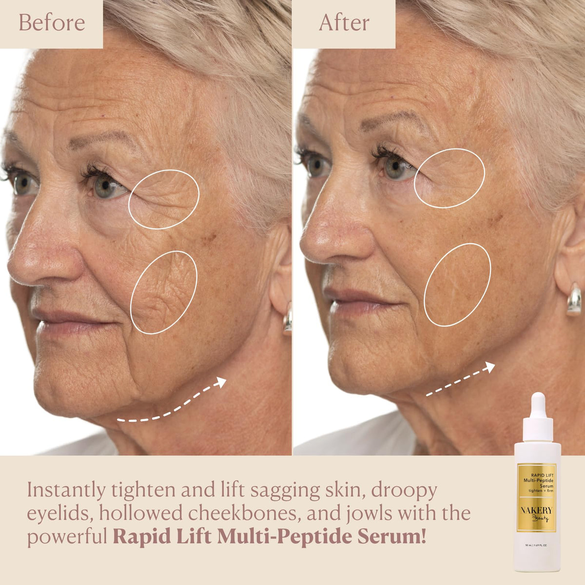 Nakery Collagen Peptide Serum for Women - Rapid Lift Face Serums for Anti Aging Face Tightening and Lifting - Multi Peptides Collagen Serum for Face & Crepey Skin to Firm Wrinkles & Sagging Skin