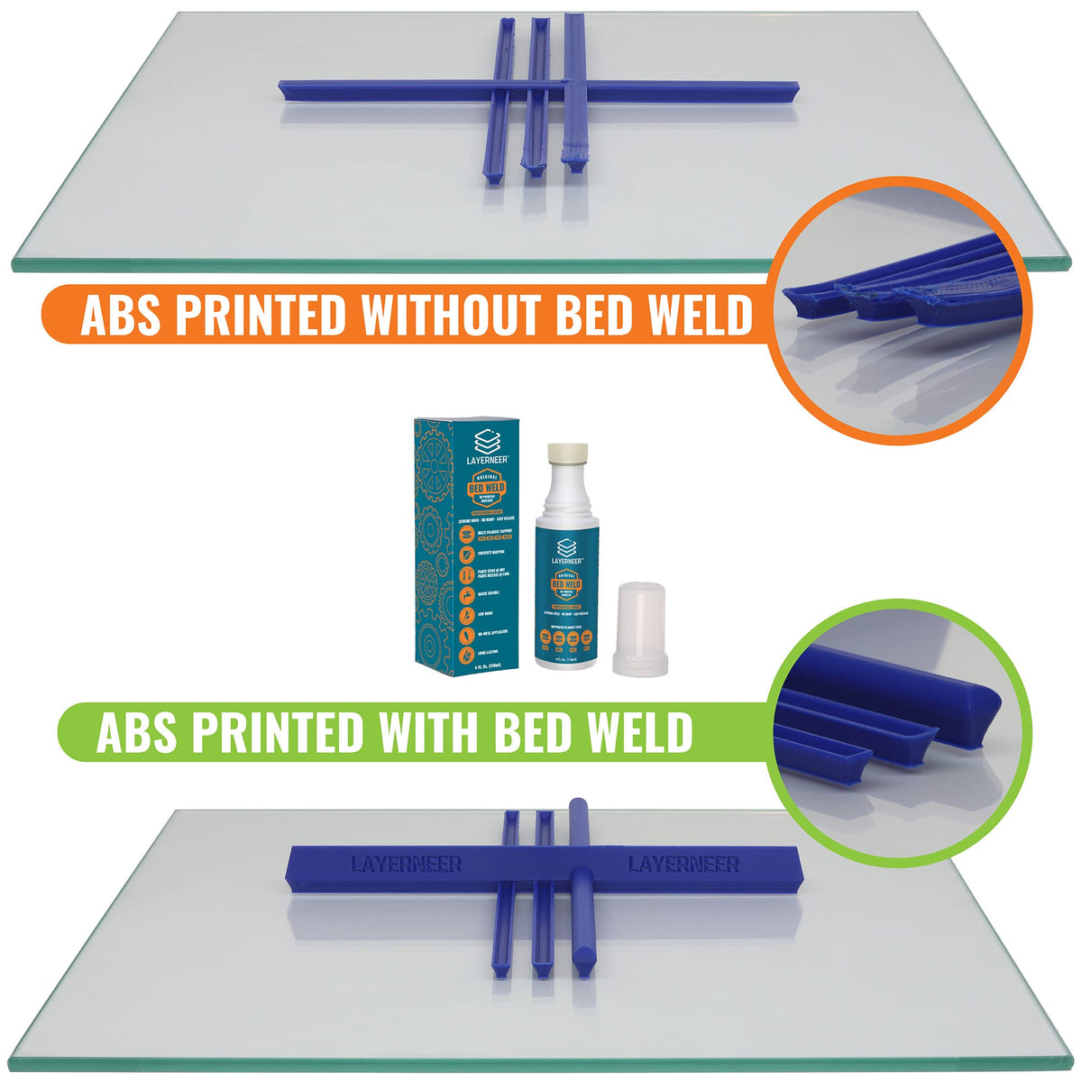 3D Printer Adhesive Glue Bed Weld Original, Strong Grip Reduces Warping for ABS, ASA, PLA, and PETG Filament on Compatible Build Plates, 118ml, 4 fl oz