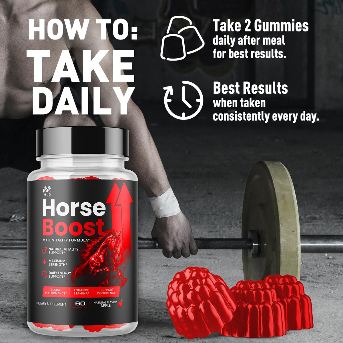 Horse Boost Gummies for Men, Official Horse Boost Male Performance Support Supplement with All Natural Ingredients, Maximum Strength HorseBoost Advanced Mens Multivitamin Formula Gummy (60 Gummies)