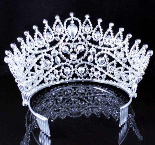 Janefashions Sexy Beauty Queen Clear White Austrian Rhinestone Crystal Large Tiara Crown Hair Combs Jewelry Headpiece Pageant T2178 (Silver Plated With Combs)