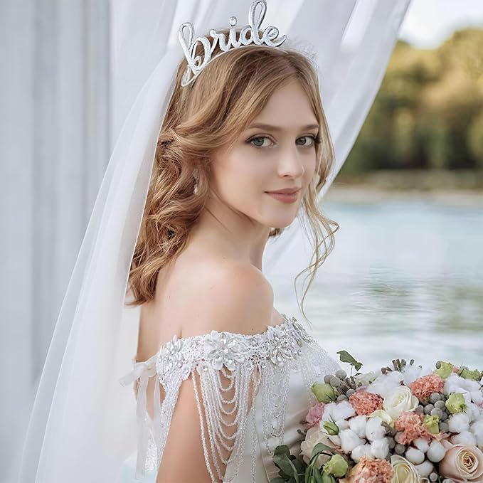 3Pcs Wedding Party Decorations, Wedding Veils for Brides Bachelorette Party Decorations Accessories Supplies, Exquisite Headdress Supplies Suitable for Engagement