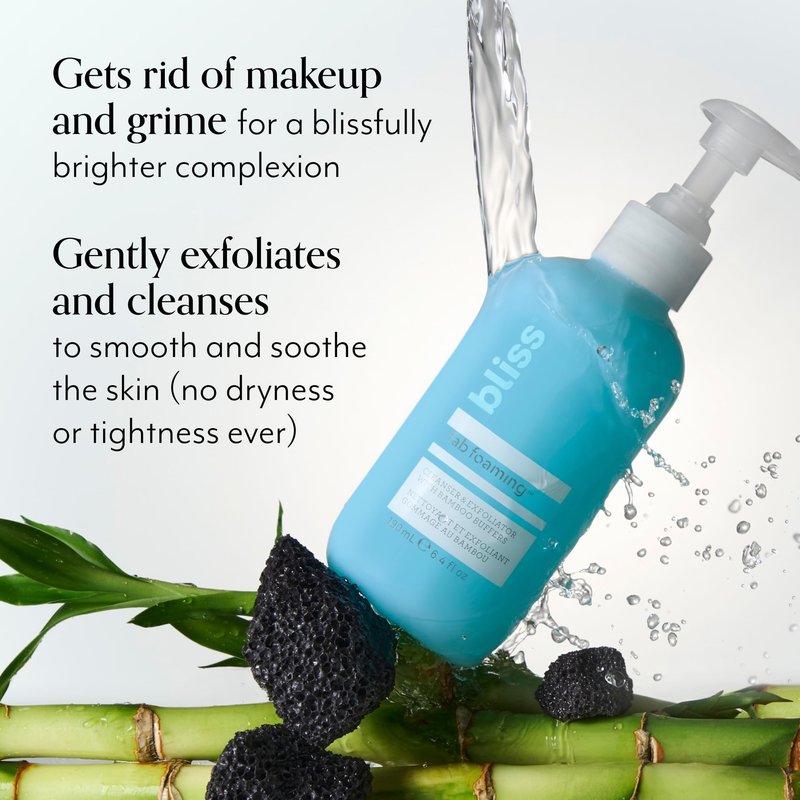 Bliss Fab Foaming 2-In-1 Cleanser and Exfoliator with Bamboo Buffers - 6.4 Fl Oz - Oil-Free Gel Face Wash - Makeup Remover - Vegan & Cruelty Free