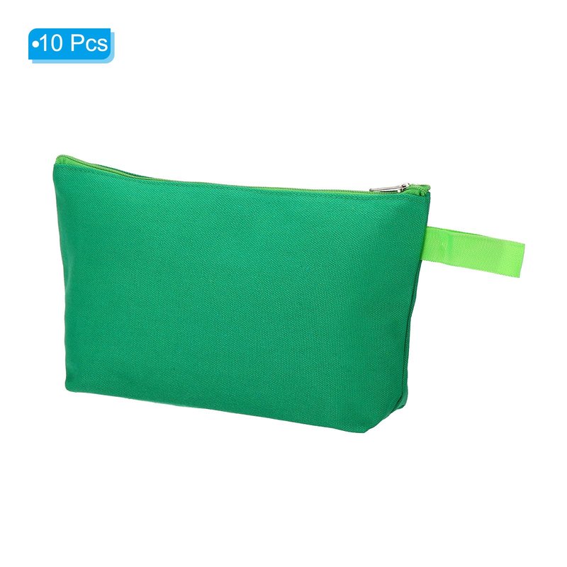 PATIKIL 10.2 x 5.5 Canvas Makeup Bags with Strap, 10 Pack Pencil Multipurpose Cosmetic Zipper Bag Case Travel Toiletry Storage Pouch Organizer for Home Office, Green