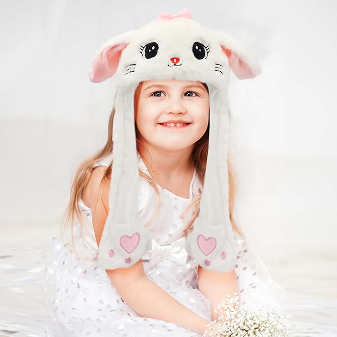 Animal Hat with Ears Moving Jumping Pop Up Beating Hat Plush Holiday Cosplay Dress Up Funny Gift for Kids