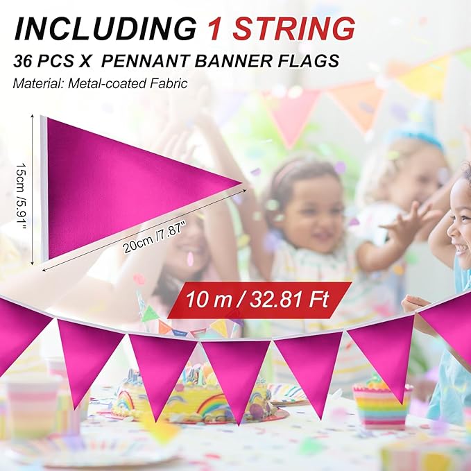 PATIKIL Pennant Banner Flags 33 Ft, 36 Pcs Colorful Triangle Banners Party Banner Bunting Garland String for Graduation Birthday Wedding Outdoor Decoration, Glitters Purple