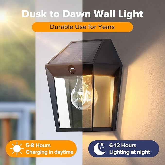 LUTEC 2 Pack Solar Wall Lights Outdoor, Solar Wall Lanterns with 3 Modes, Dusk to Dawn Motion Sensor Led Sconce Lights, Waterproof Exterior Front Door Porch Lights for Outside, Patio, Garage