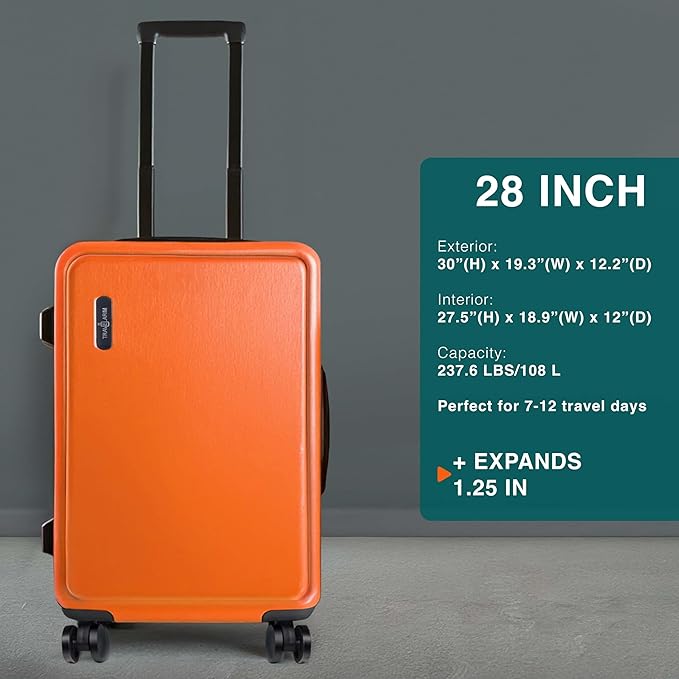 TRAVELARIM 28 Inch Luggage with Spinner Wheels, Hard Shell Suitcase with TSA Locks for Luggage, Travel Large Suitcase, Expandable Hard Shell Suitcases, Orange