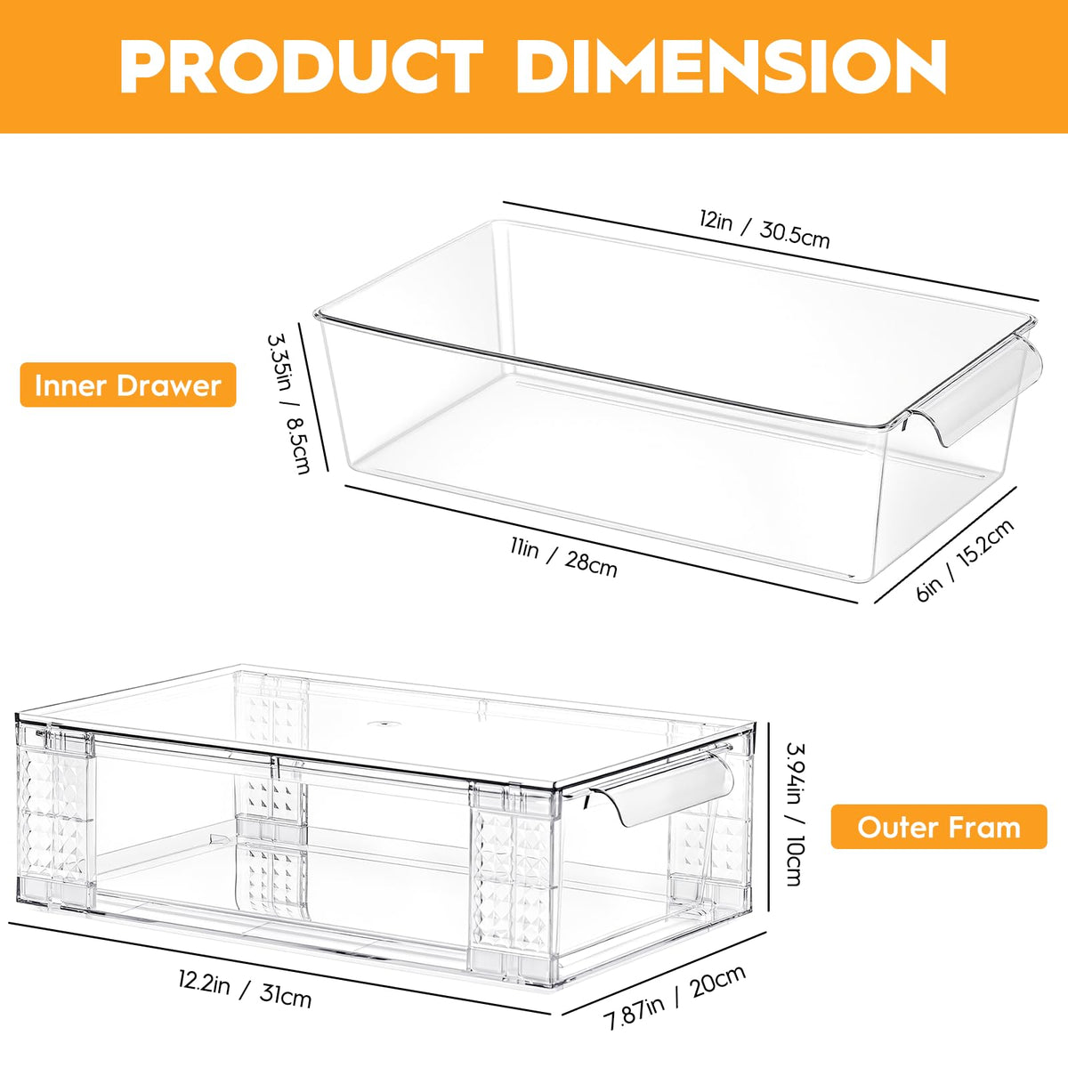 Zero Zoo 4 Pack Clear Stackable Storage Drawers, 3.95" H Easily Assemble Acrylic Organizer Bins - Multi-Use for Make up, Closet, Pantry, Bathroom, Medicine, Kitchen Cabinet & Undersink Organization