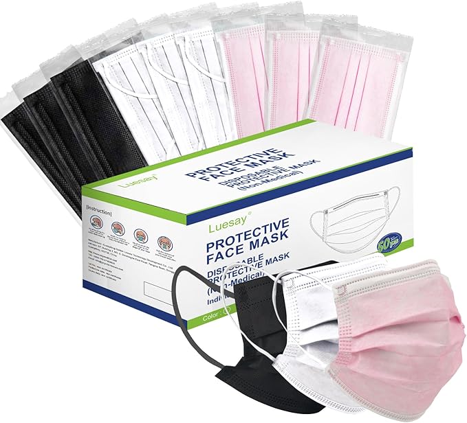 50PCS Disposable Masks Individually Packed 3-Layer Protection Suitable for Adults Elderly and Children.