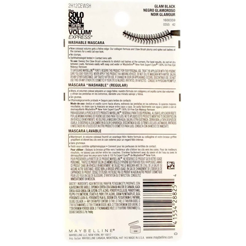 Maybelline Volum' Express The Falsies Colossal Cat Eyes Washable Mascara, Glam Black [233], 0.31 oz (Pack of 6)