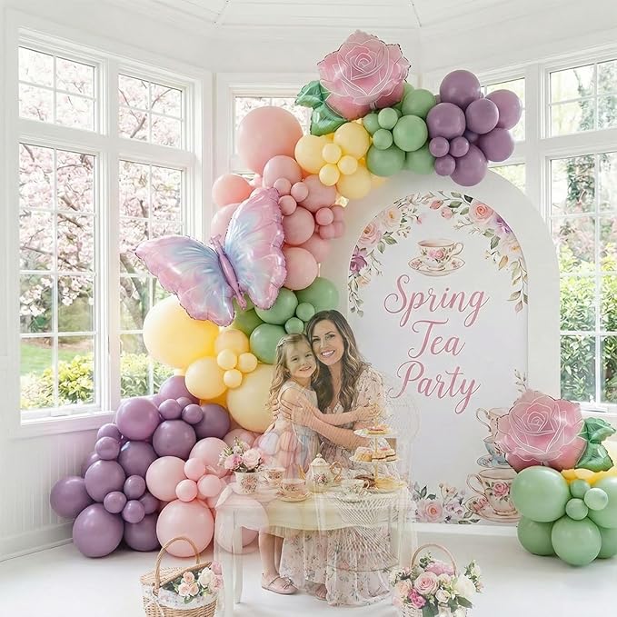 Spring Floral Butterfly Balloon Arch Kit Pastel Lavender Purple pink yellow Balloon Garland with rose Butterfly mylar Balloons for Wildflower Fairy Baby Shower Birthday Garden Tea Party Decorations