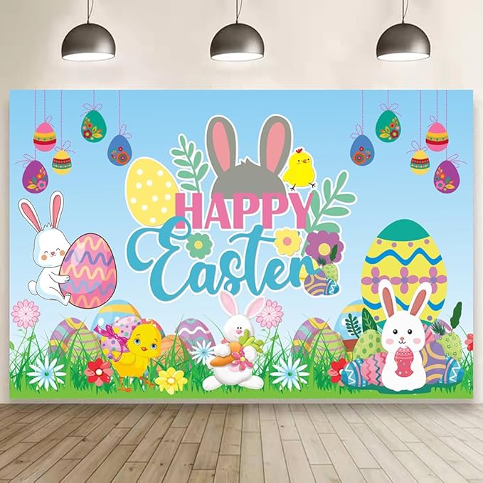 5x3ft Happy Easter Backdrop Birthday Banner for Easter Decorations Party Decor