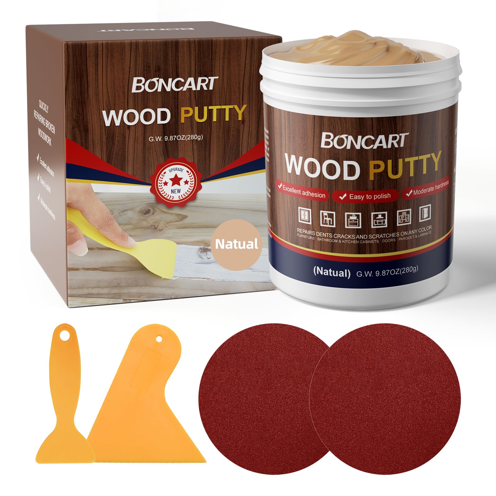 Boncart Wood Filler,Wood Putty,Wood Filler Paintable,Wood Repair Putty Stainable,9.87 Ounce Natual Wood Filler,Wood Furniture Repair Kit,Quickly Repair Any Broken and defective Wooden Furniture