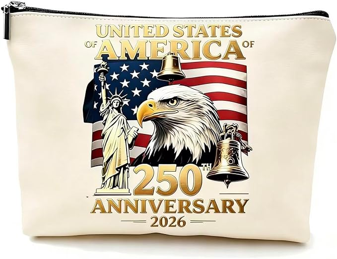 250th Anniversary Makeup Bag Eagle Freedom America Flag designs Small Travel Pouch Patriotic Accessories Women Men Supplies Workday Toiletry Bags with Zipper for Friend Family Independence Day Gift