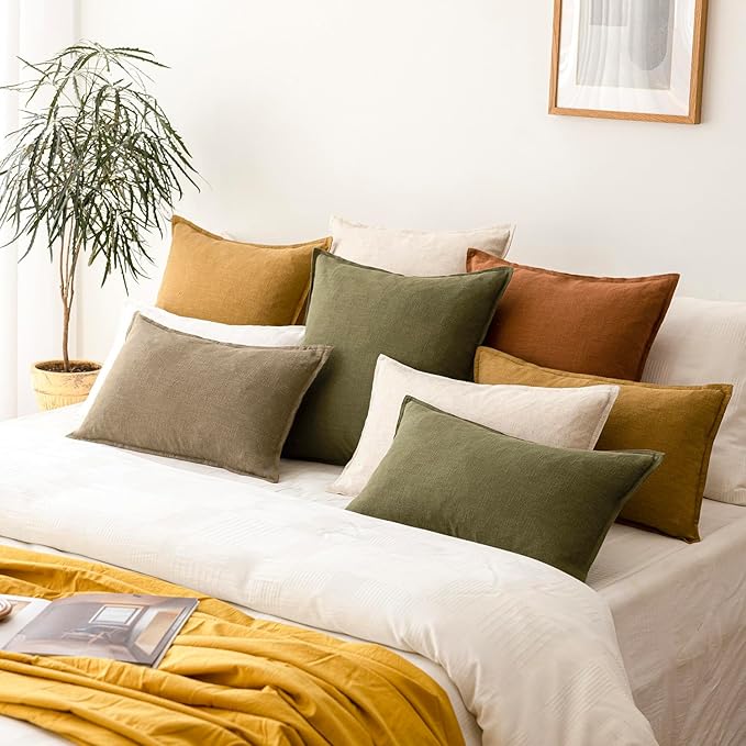 Foindtower Pack of 2, Decorative Linen Soild Throw Pillow Covers Soft Accent Cushion Case Boho Farmhouse Neutral Pillowcase for Couch Sofa Bed Living Room Home Decor 22 x 22 Inch Natural Beige