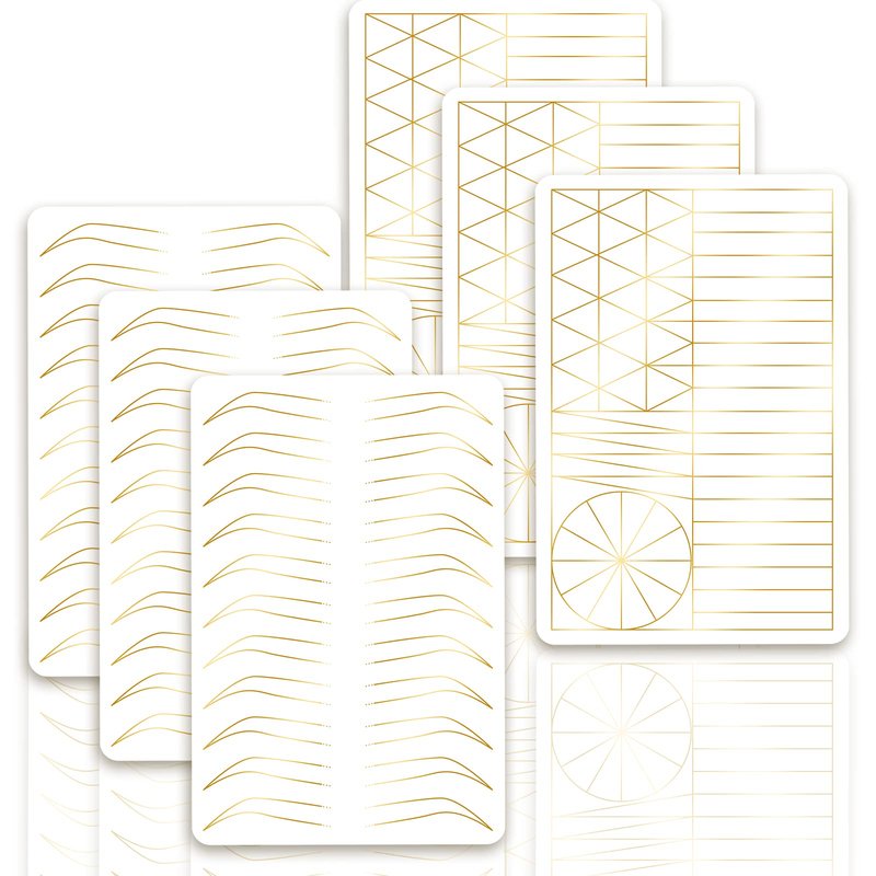Guapa Silicone Eyebrow Practice Skin Ombre Powder Brows Fake Skin Sheet Double Sides Microblading Practice Skin for Tatto Artists and Beginners (3pcs White Brow Skin with Golden Outline)