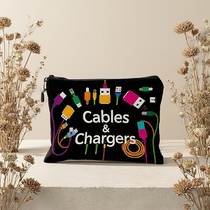 Black Small Bag for Women Men Charger Colorful Travel Pouch Kit with Zipper Bag Storage Cables Supplies for Family Friend Worker Accessories