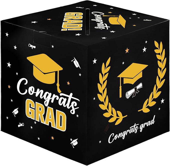 Graduation Card Box, 2026 Graduation Party Decorations, Card Boxes for Graduation 2026, Graduation Box Holder, Grad Box for Gift and Cards, Card Box for Graduation Party Supplies Party Favors, Black