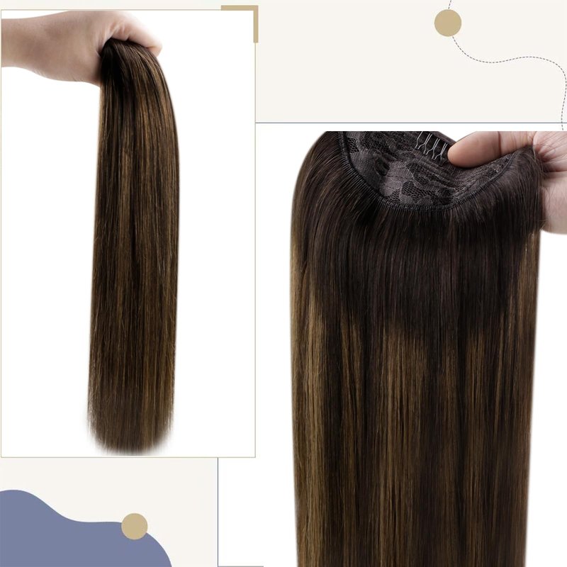 LaaVoo Ponytail Extension Human Hair Brown Ombre Ponytail Extensions for Women Balayage Darkest Brown to Light Brown Pony Tails Hair Extensions Real Humen Hair Short Straight 12 Inch 75g