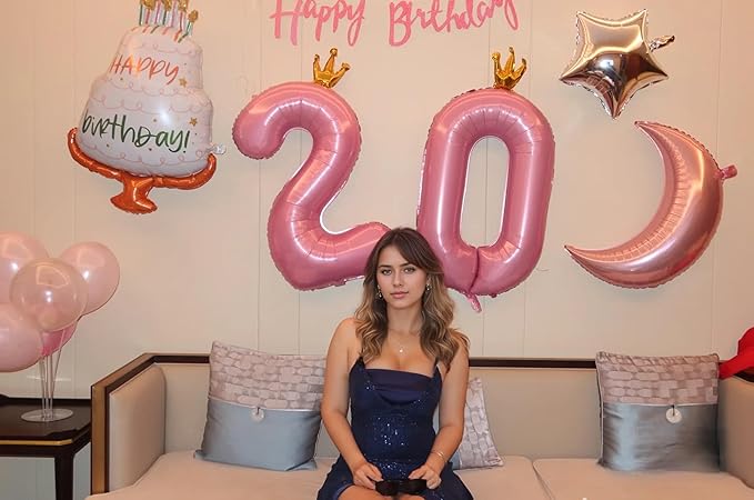 40 inch Pink Number 7 Balloon with Crown, Pink Crown Balloons 0-9 for 7th Birthday Party Anniversary Decorations Supplies