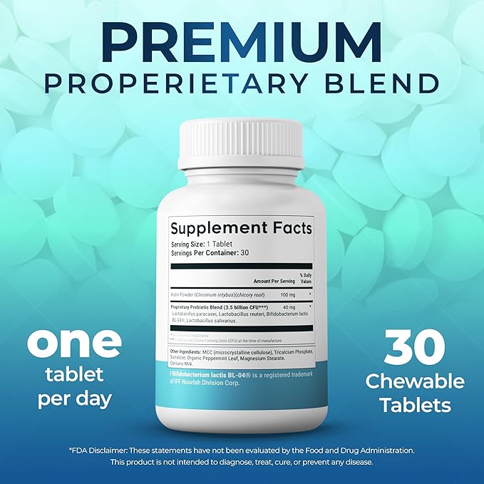 Oral Health Probiotic – 4-Strain Formula for Healthy Gums, Teeth & Fresh Breath – 30 Chewable Tablets