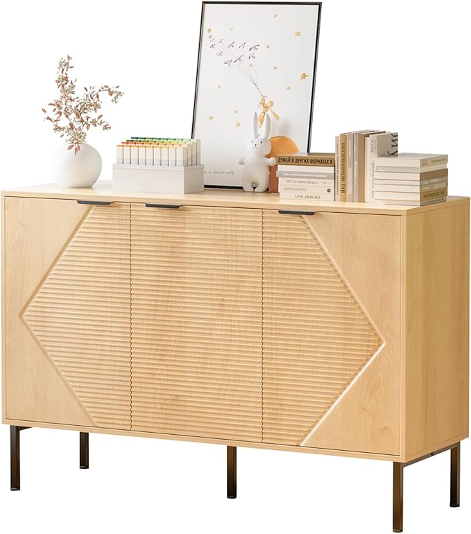Buffet Sideboard Cabinet with Storage,45.98" Fluted Entryway Cabinet with 3 Doors and Shelves for Living Room,Hallyway
