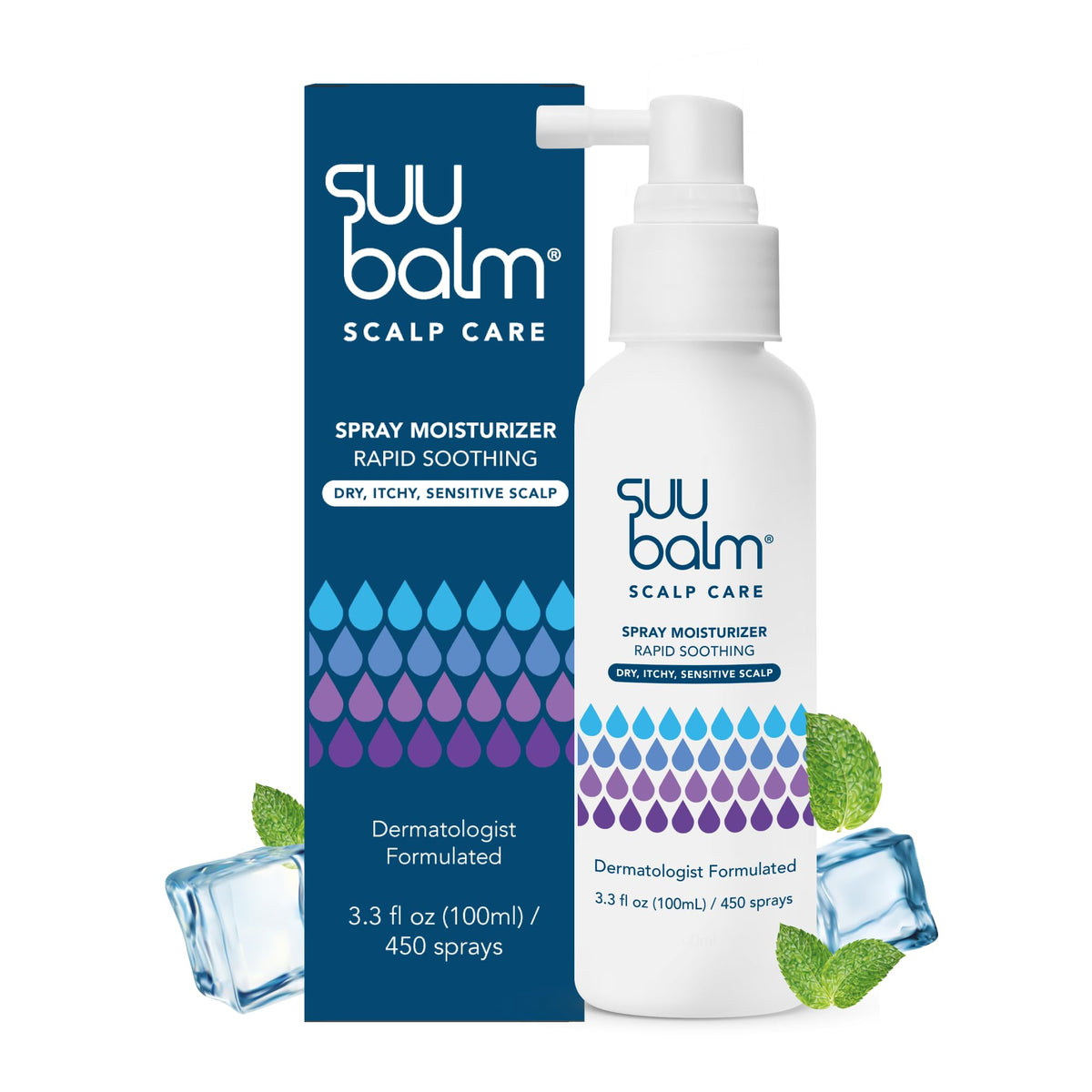 Suu Balm Rapid Itch Relief Anti-Dandruff Scalp Spray Moisturizer, Dry Scalp Spray, Cooling Itchy Scalp Treatment for Flaky Sensitive & Psoriasis, Derm-Formulated. Menthol & 5 Ceramides, 3.38 fl oz