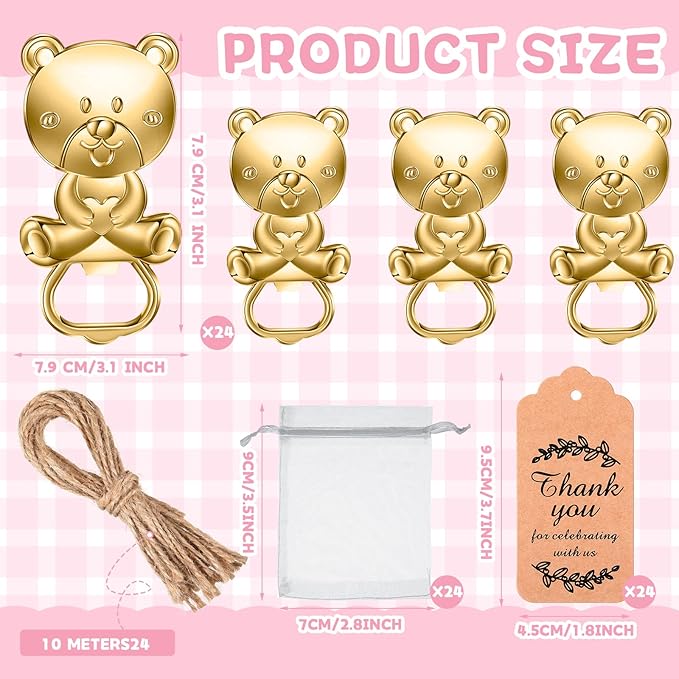 CHENGU Popping Bottle Openers Baby Shower Return Favors for Guests Bottle Opener Decorations and Souvenirs with Organza Bags Thank You Tags for Theme Party Favors (Bear Style,73 Pieces)
