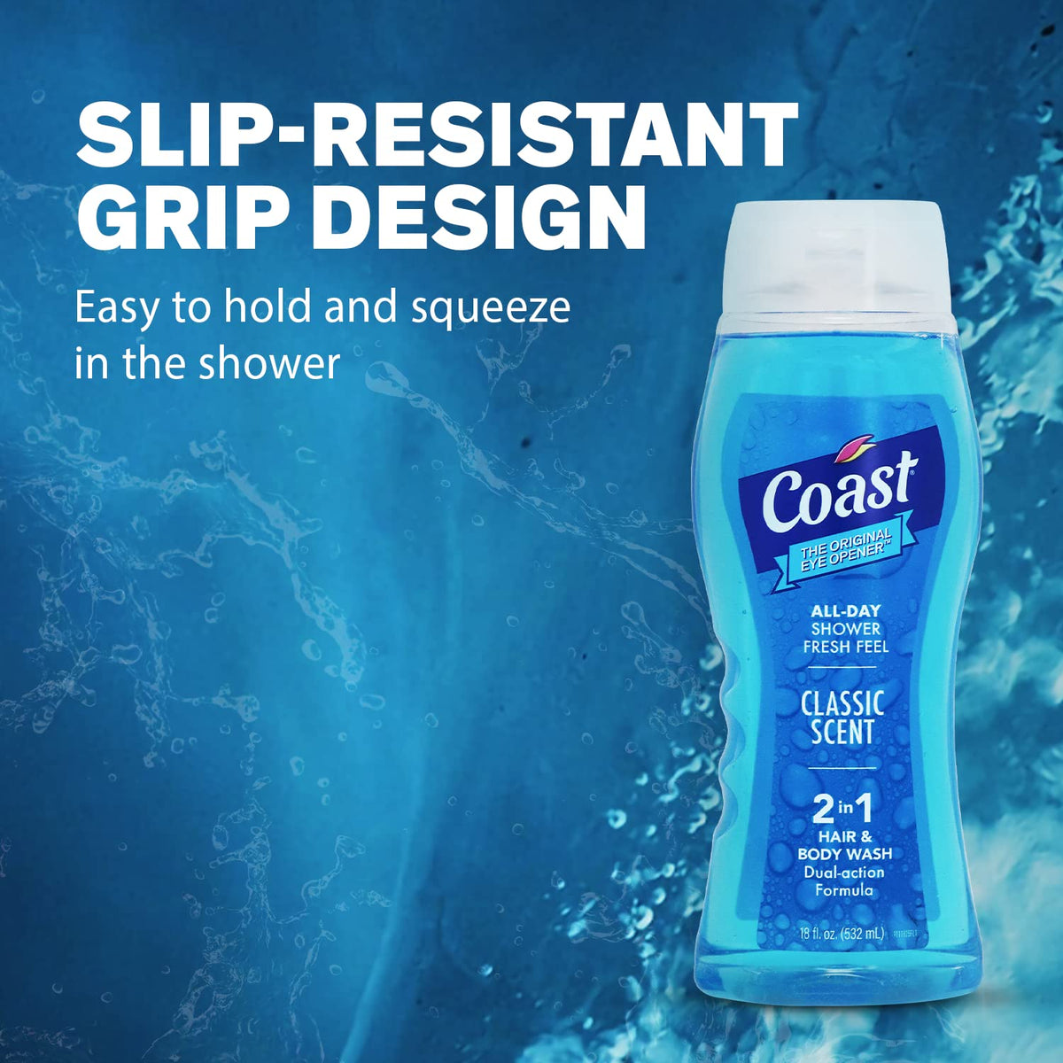 Coast 2-in-1 Hair and Body Wash, Classic Scent - Men's Body Wash, Shampoo & Conditioner - 6 Pack x 18 Fl Oz - Moisturizing & Refreshing Rich Lather for Energized And Clean Skin