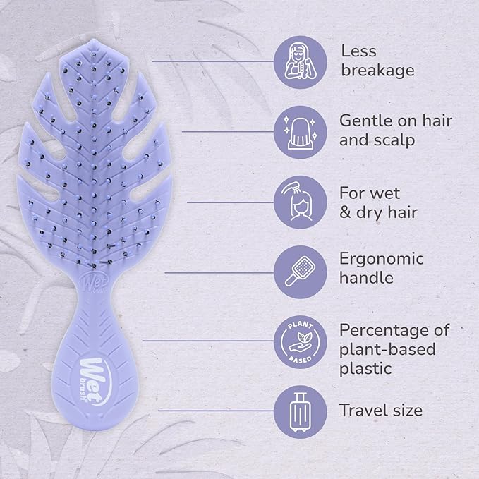 Wet Brush Go Green Mini Detangler, Purple - Detangling Travel Hair Brush - Ultra-Soft IntelliFlex Bristles Glide Through Tangles & Gently Loosens Knots While Minimizing Pain, Split Ends & Breakage