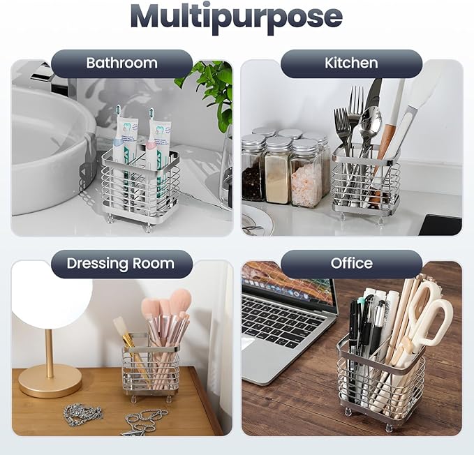 Luxspire Toothbrush Holders for Bathroom, Stainless Steel Electric Toothbrush Holder Wall Mounted, Shower Toothbrush Toothpaste Holder, Bathroom Organizer Essentials, 2 Slots, Silver