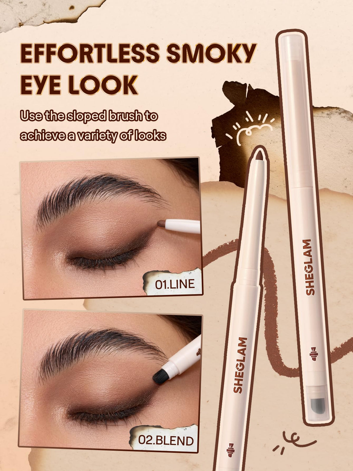 SHEGLAM Gel Glide Eyeliner Pencil Creamy Waterproof Smudgeproof Longwearing Eyeliner-Brown