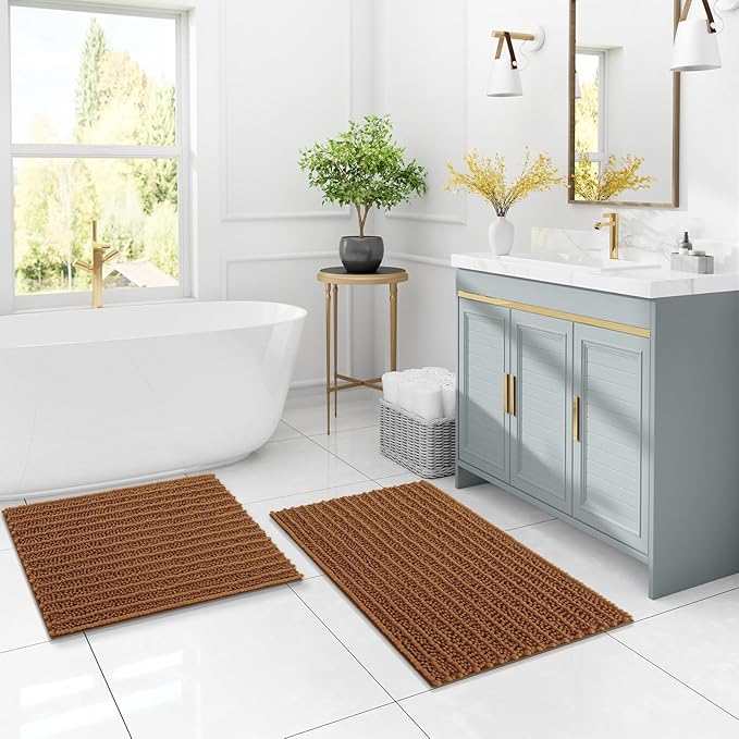 Arotive Luxury Chenille Bathroom Rug Mat, Extra Soft Thick Absorbent Shaggy Bath Rugs, Non-Slip Machine Wash Dry, Plush Bath Mats for Bathroom, Shower and Tub, 24x16, Ochre