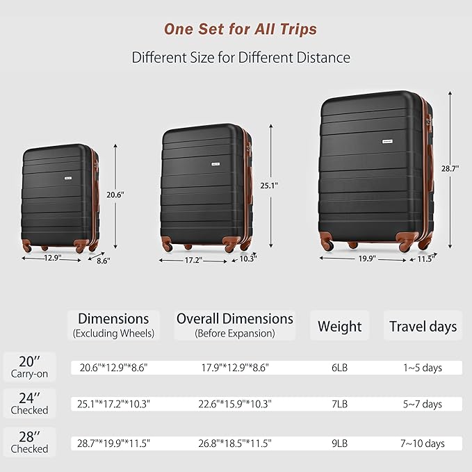 24 Inch Checked Suitcase with TSA Lock Travel Duffel Bag Wet-Dry Toiletry Bag, Black