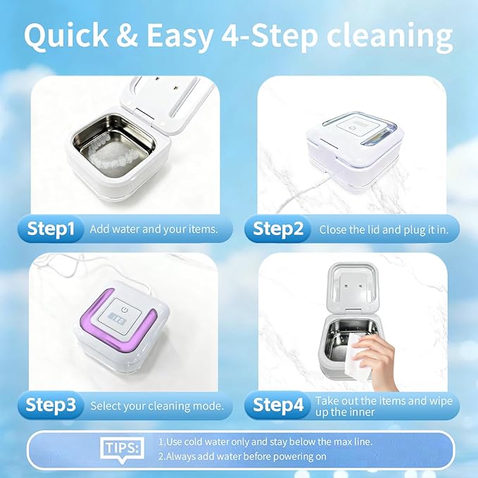 Ultrasonic Retainer Cleaner Machine, 42kHz Compact dental pod with Digital Timer, Deep Clean for Retainers, Aligners, Dentures, braces & Jewelry, Portable for Home & Travel (White)