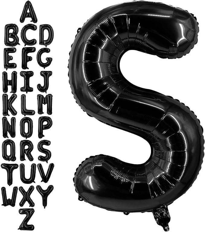 40 Inch Black Letter S Balloons, DIY Phrase Foil Alphabet Letter S Balloons DIY Word S Banner for Birthday Anniversary Celebration Graduation Party Supplies Decoration