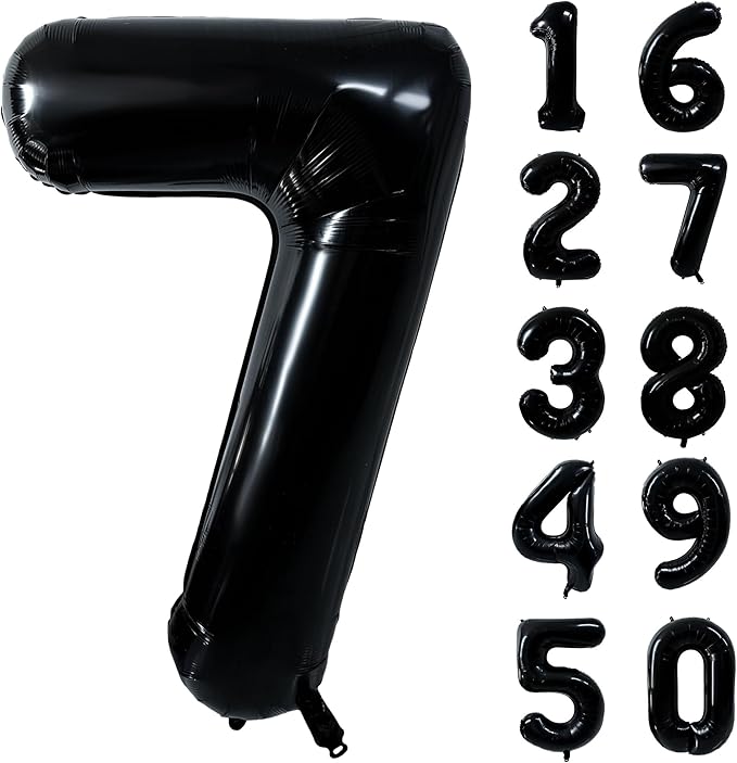 40 inch Black 7 Number Balloon Giant Foil Helium Balloons Black Large Digital Balloon 7 Number 7 Balloons for 7th Birthday Party Decorations Anniversary Events Decoration Supplies