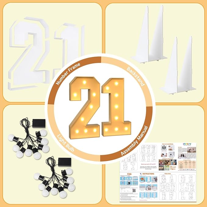imprsv 3FT Light Up Numbers, Marquee Numbers 21st Birthday Decorations for Her Him, 21st Birthday Women Foam Board Anniversary Party Decorations Arch Kit (DIY)