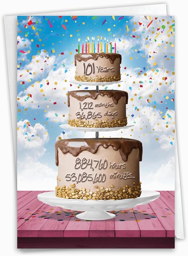 NobleWorks - Milestone Birthday Greeting Card with Envelope (4.63 x 6.75 Inch) - 101 Year Time Count C2774MBG