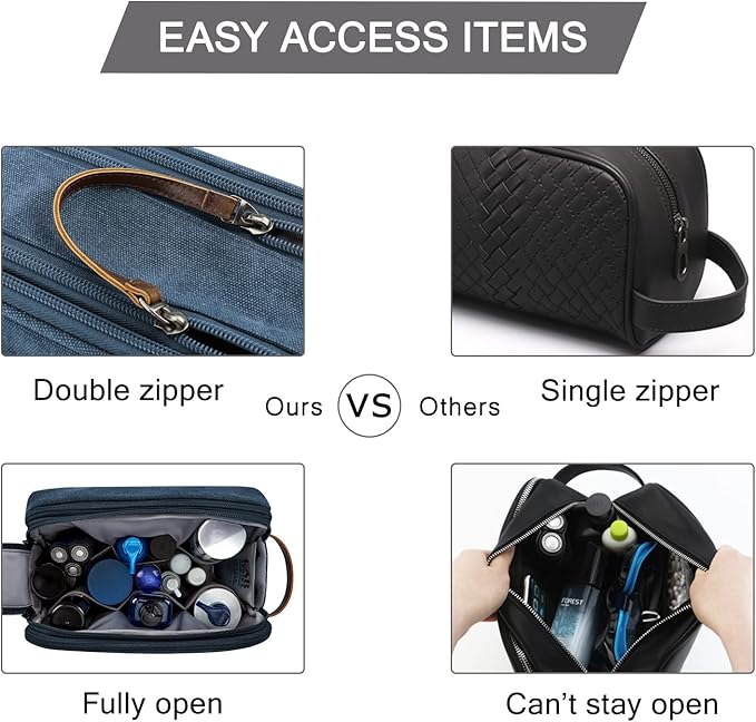BAGSMART Toiletry Bag for Men, Canvas Travel Toiletry Organizer Dopp Kit Water-resistant Shaving Bag for Toiletries Accessories,Navy Blue-Large