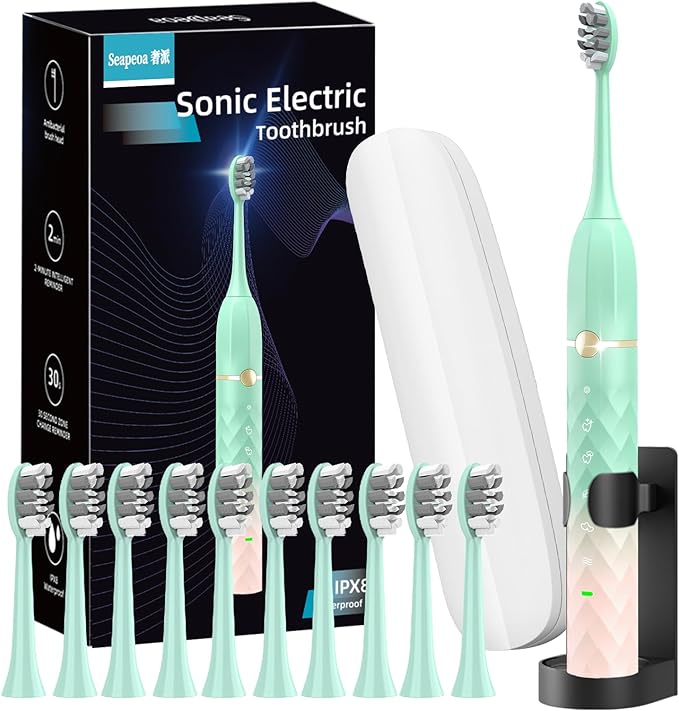 Electric Toothbrush Set, Equipped with 10 Brush Heads and Travel case, IPX8 Waterproof, 2-Minute Timer, 42000 high-Frequency Vibrations, 5 Modes, The First Choice for Gift Giving