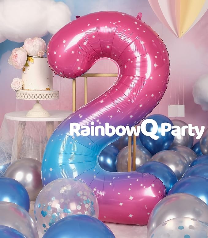 2 Balloon Number 40 Inch for Boy or Girl Big Starry 0-9 Foil Mylar Large 2 Number Balloon Happy 2nd Birthday Party Anniversary Decorations Supplies
