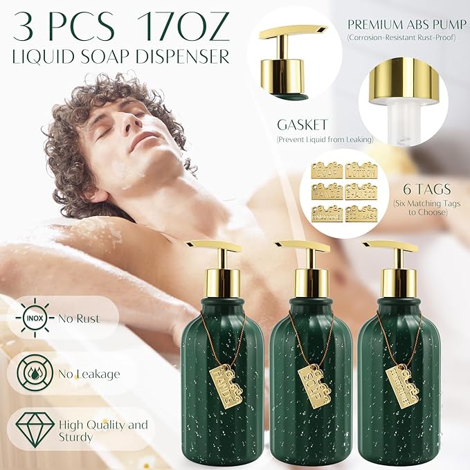 32PCS Bathroom Accessories Set Bathroom Set,Hunter Green Shower Curtain Set,Bath Towel Set,Hand Towel,Toilet Brush,Trash Can & 3PCS Soap Dispenser