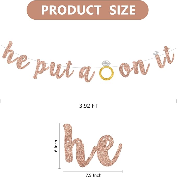 Glitter Rose Gold He Put A Ring On It Banner Pre-Strung Engagement Decorations Bridal Wedding Party Backdrop Sign Garland Bachelorette Party Supplies,NO DIY